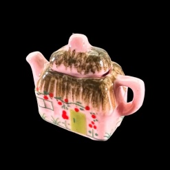 Théière miniature en céramique rose avec couvercle amovible pour maison de poupée 1/12e