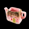 Théière miniature en forme de petite maison rose décorée pour cuisine 1/12e