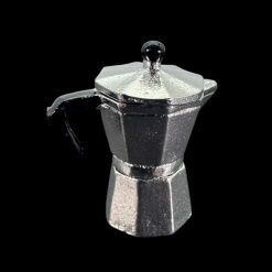 Cafetière italienne miniature en métal argenté avec poignée noire au 1/12e