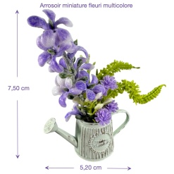 Dimensions de l’arrosoir miniature fleuri violet en métal vieilli