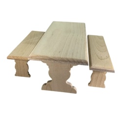 Ensemble table et 2 bancs miniatures en bois brut