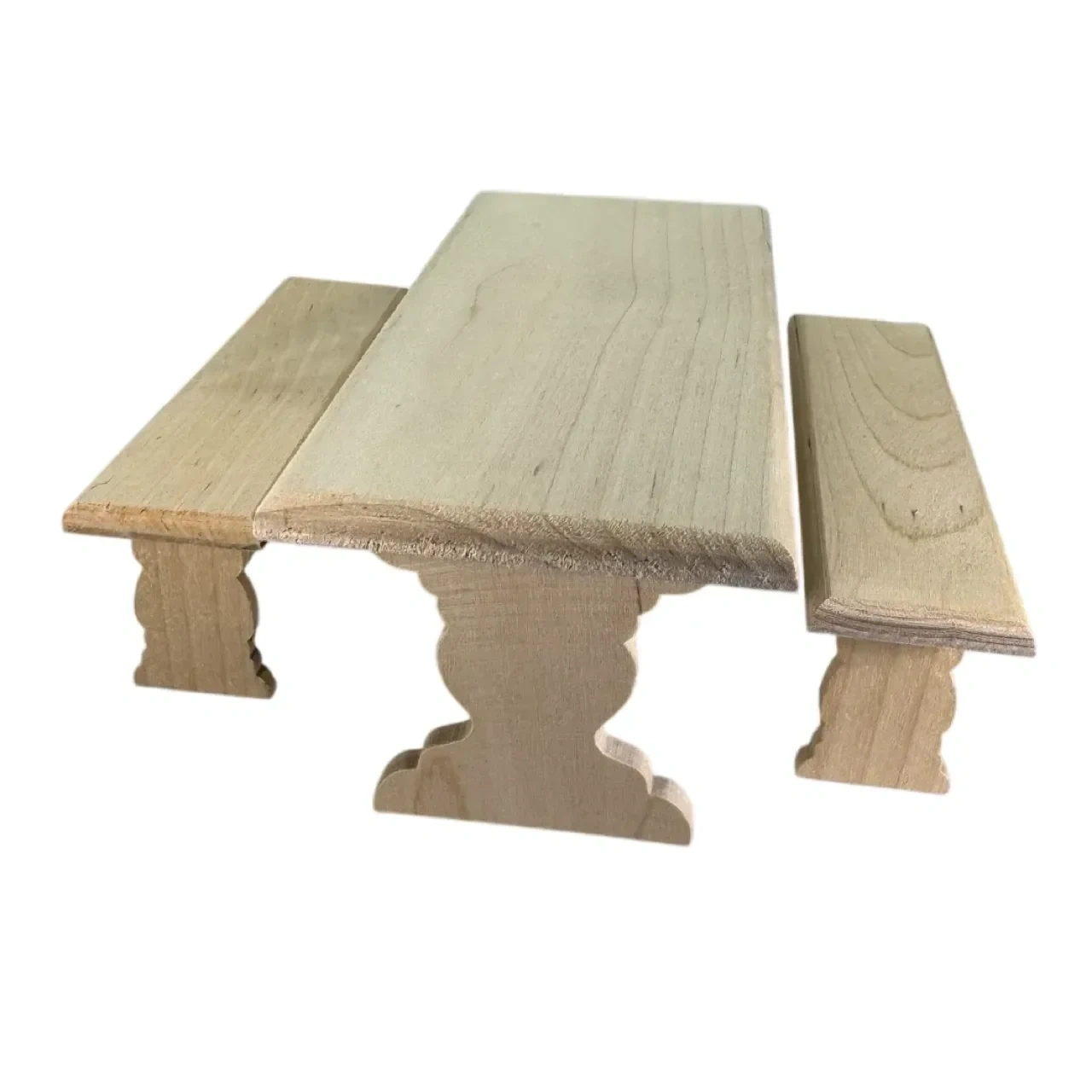 Ensemble table et 2 bancs miniatures en bois brut