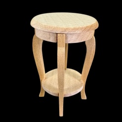 Guéridon miniature rond en bois brut avec tablette basse