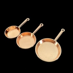 Lot de 3 poêles miniatures en cuivre pour cuisine de maison de poupée 1/12e