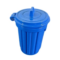 Poubelle miniature bleue en métal avec couvercle pour maison de poupée 1/12e