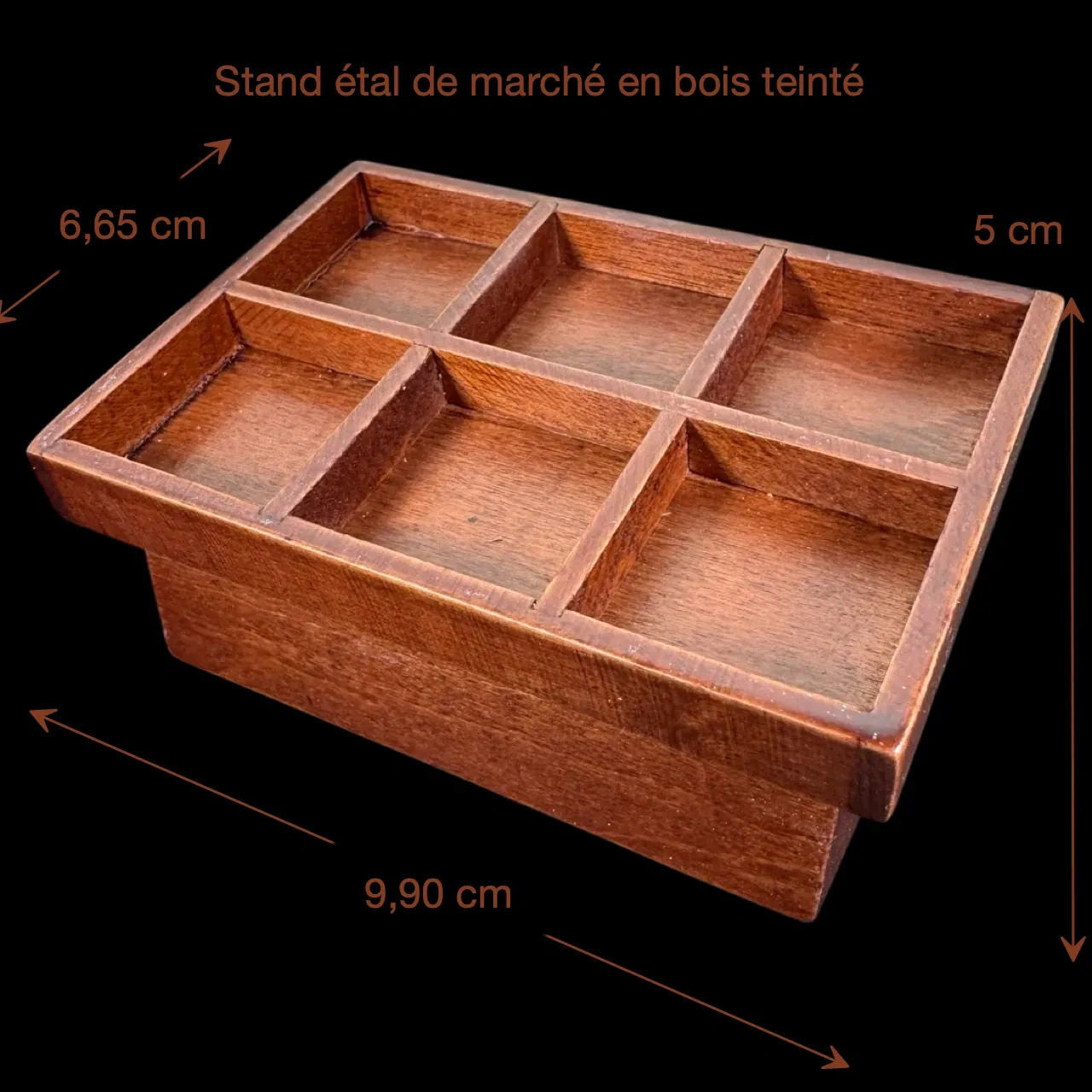 Stand étal de marché miniature en bois teinté avec dimensions 1/12e