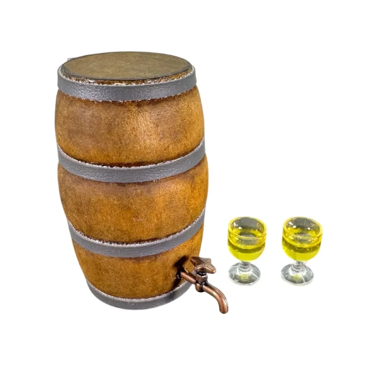 Tonneau miniature en bois avec 2 verres de vin blanc au 1/12e