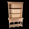 Vaisselier miniature en bois brut à 3 tiroirs fonctionnels avec étagères – vue de face – 1/12e