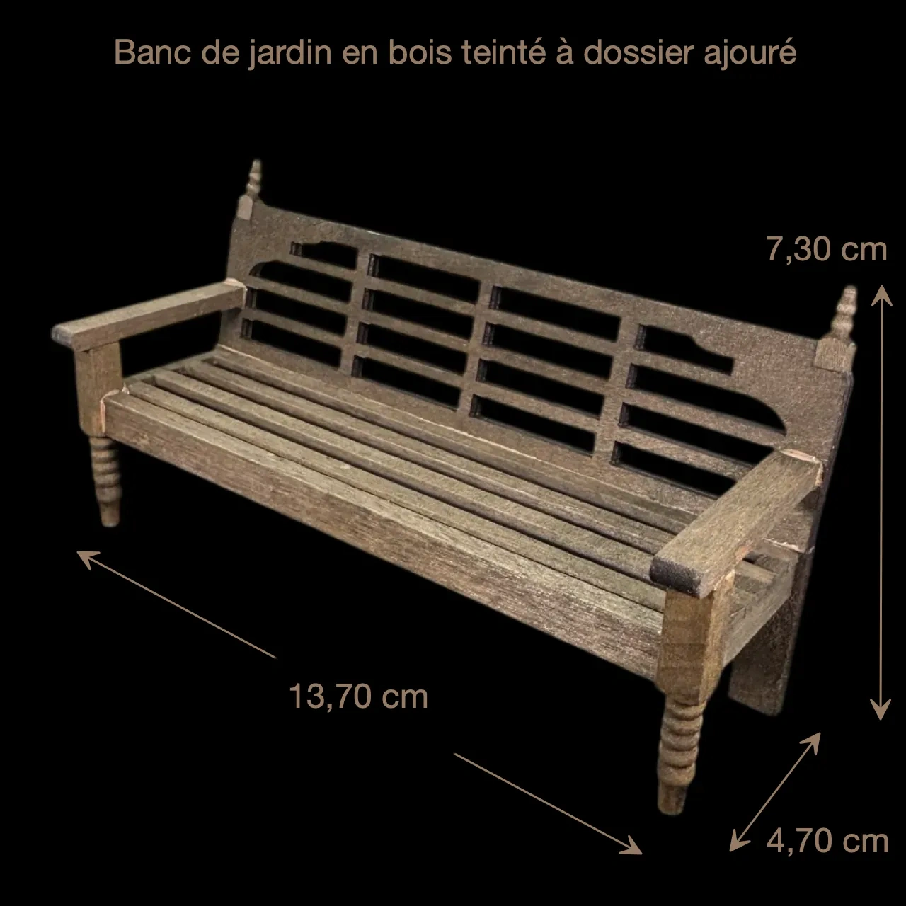 Dimensions du banc de jardin miniature en bois teinté
