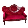 Canapé miniature Art nouveau rouge grenat avec dossier décoré et accoudoirs – vue de face – 1/12e