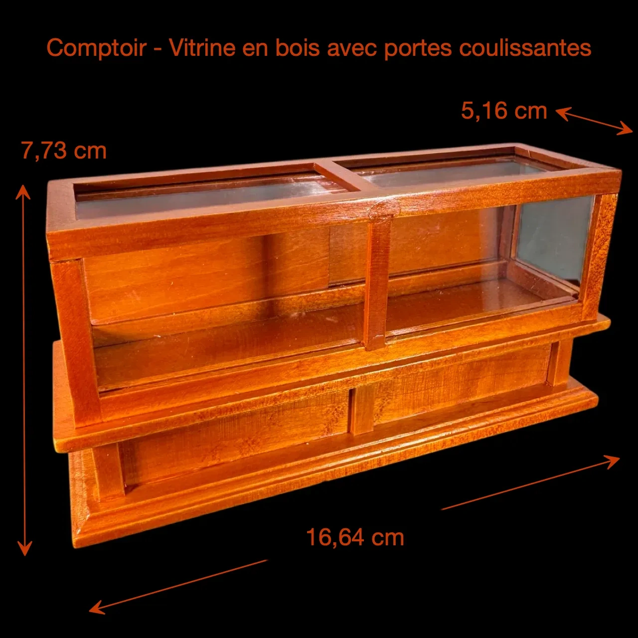 Comptoir-vitrine miniature en bois avec dimensions 1/12e
