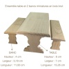 Dimensions de la table et des 2 bancs miniatures en bois brut