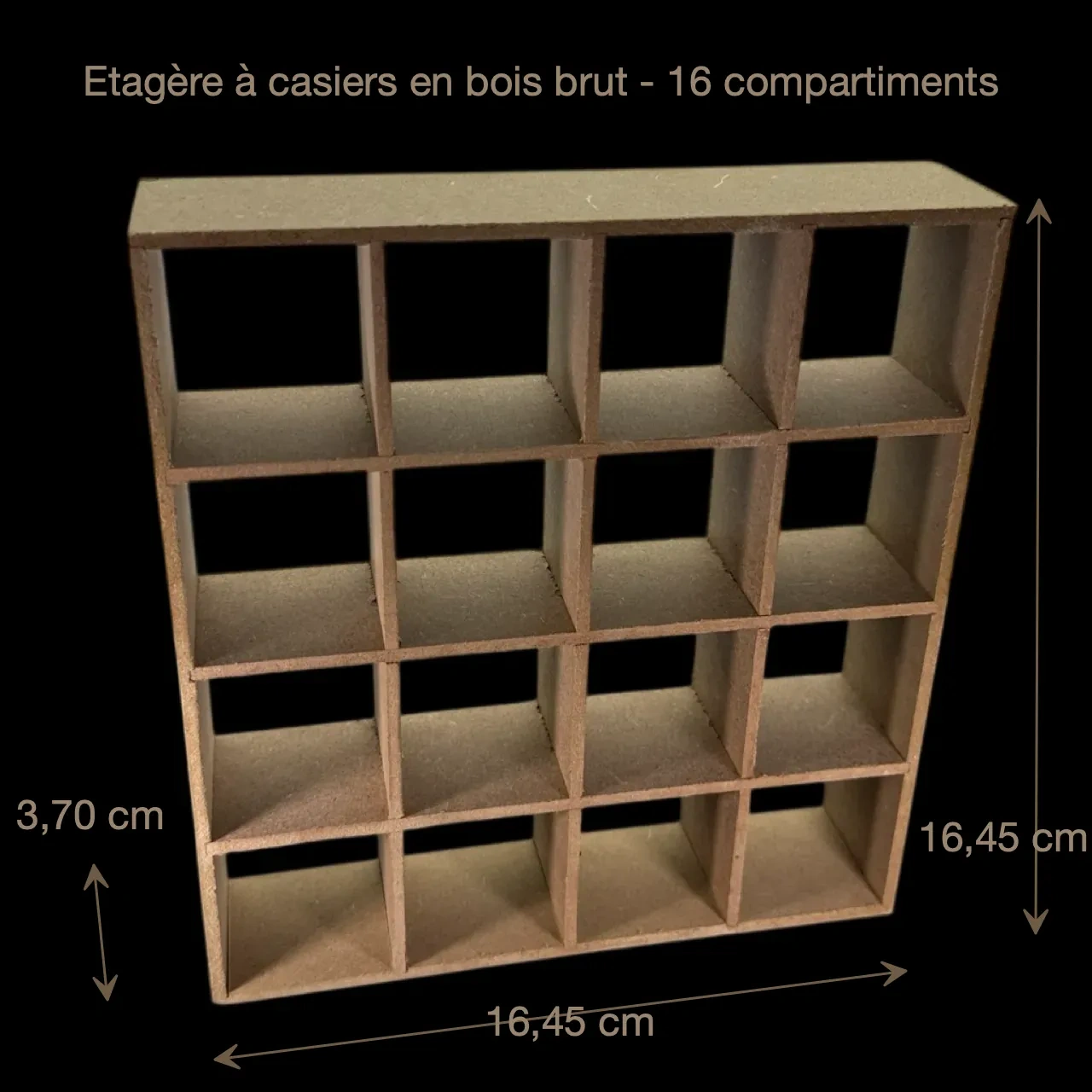 Dimensions de l’étagère à casiers miniature en bois brut