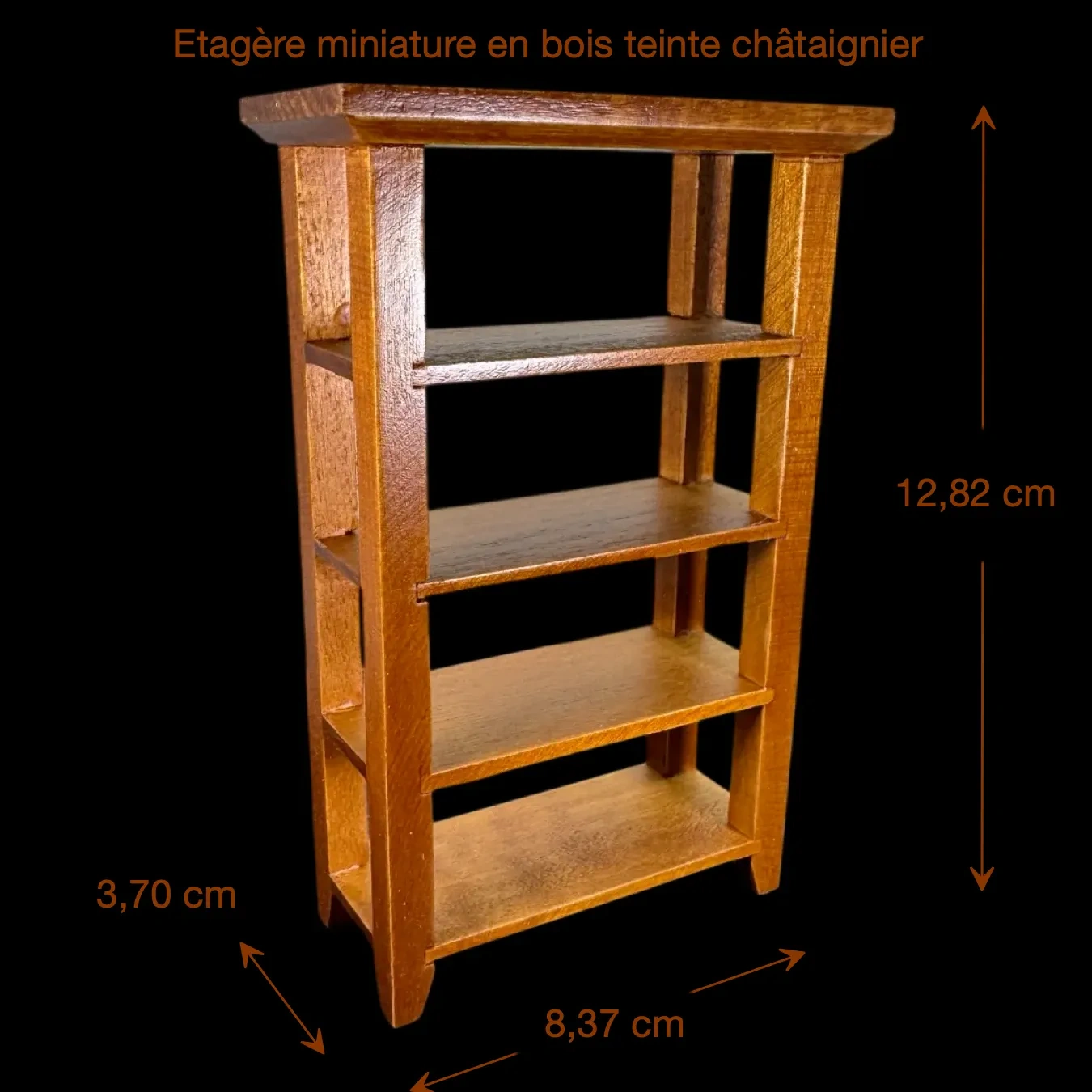 Dimensions de l’étagère miniature en bois teinté châtaignier