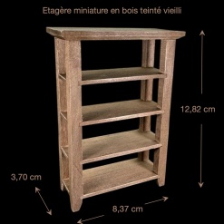 Dimensions de l'étagère miniature en bois teinté vieilli