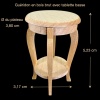 Dimensions du guéridon miniature rond en bois brut avec tablette basse