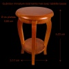Dimensions du guéridon miniature teinte miel avec plateau rond et tablette basse