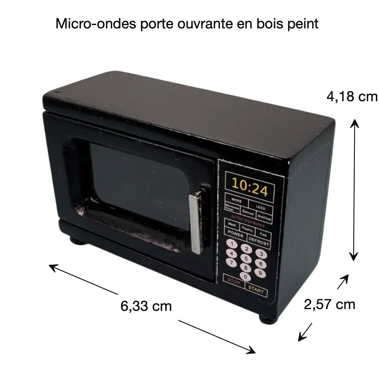 Dimensions du micro-ondes miniature noir en bois