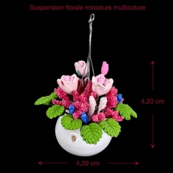 Dimensions de la suspension florale miniature multicolore avec pot blanc en céramique