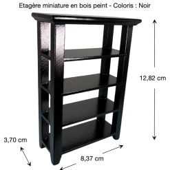 Étagère miniature en bois peint noir sur fond noir