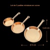 Lot de 3 poêles miniatures en cuivre avec dimensions de la plus grande