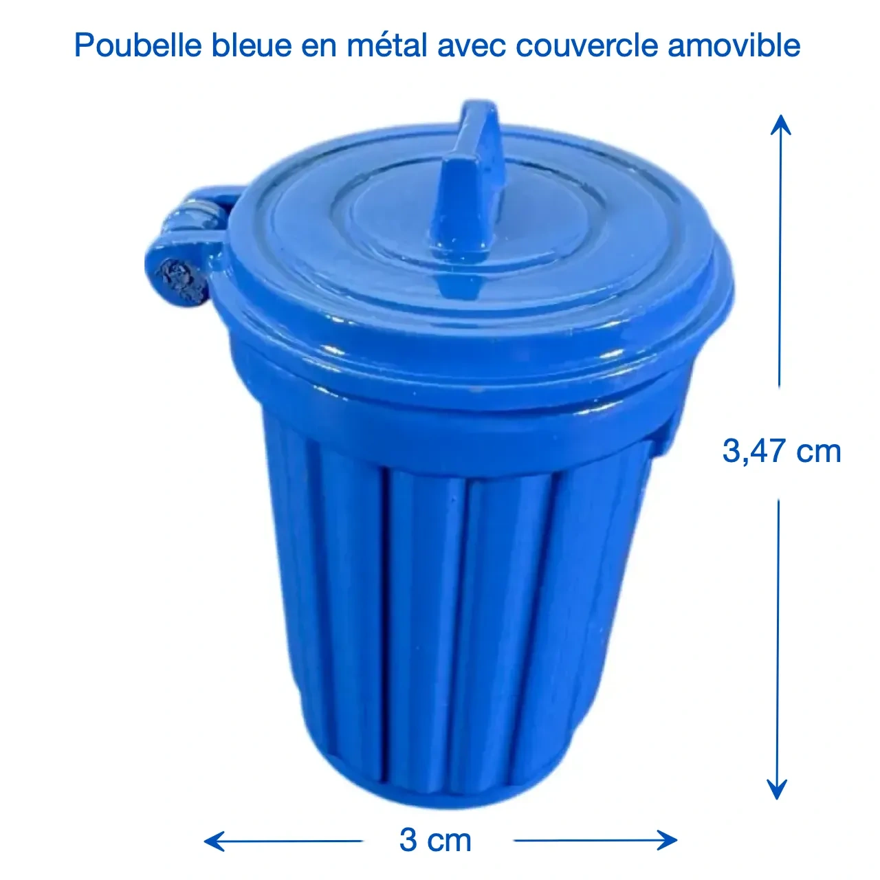Poubelle miniature bleue en métal dimensions 3 x 3,47 cm