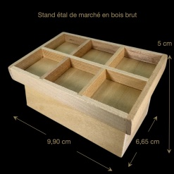 Stand étal de marché miniature en bois brut avec dimensions 1/12e