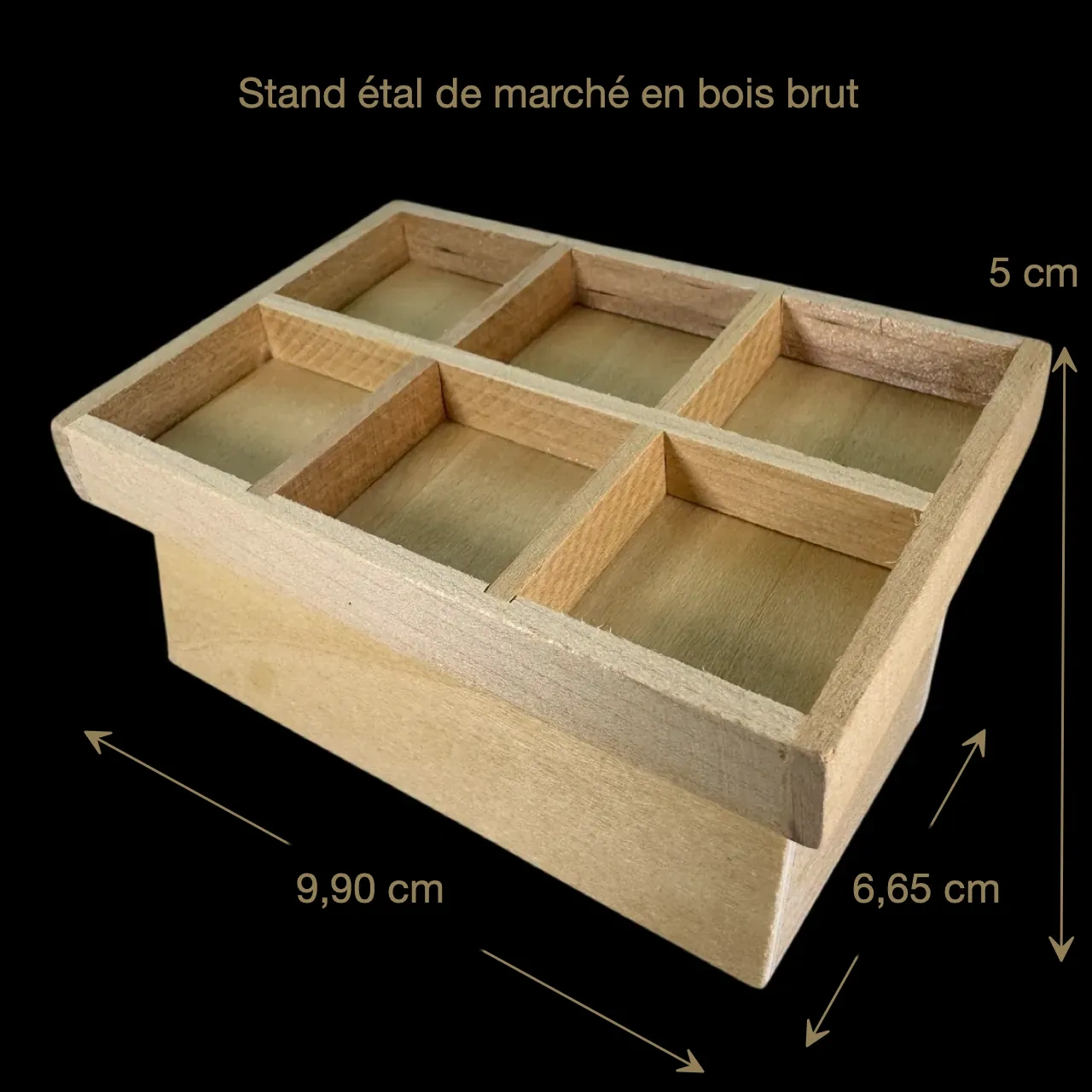 Stand étal de marché miniature en bois brut avec dimensions 1/12e