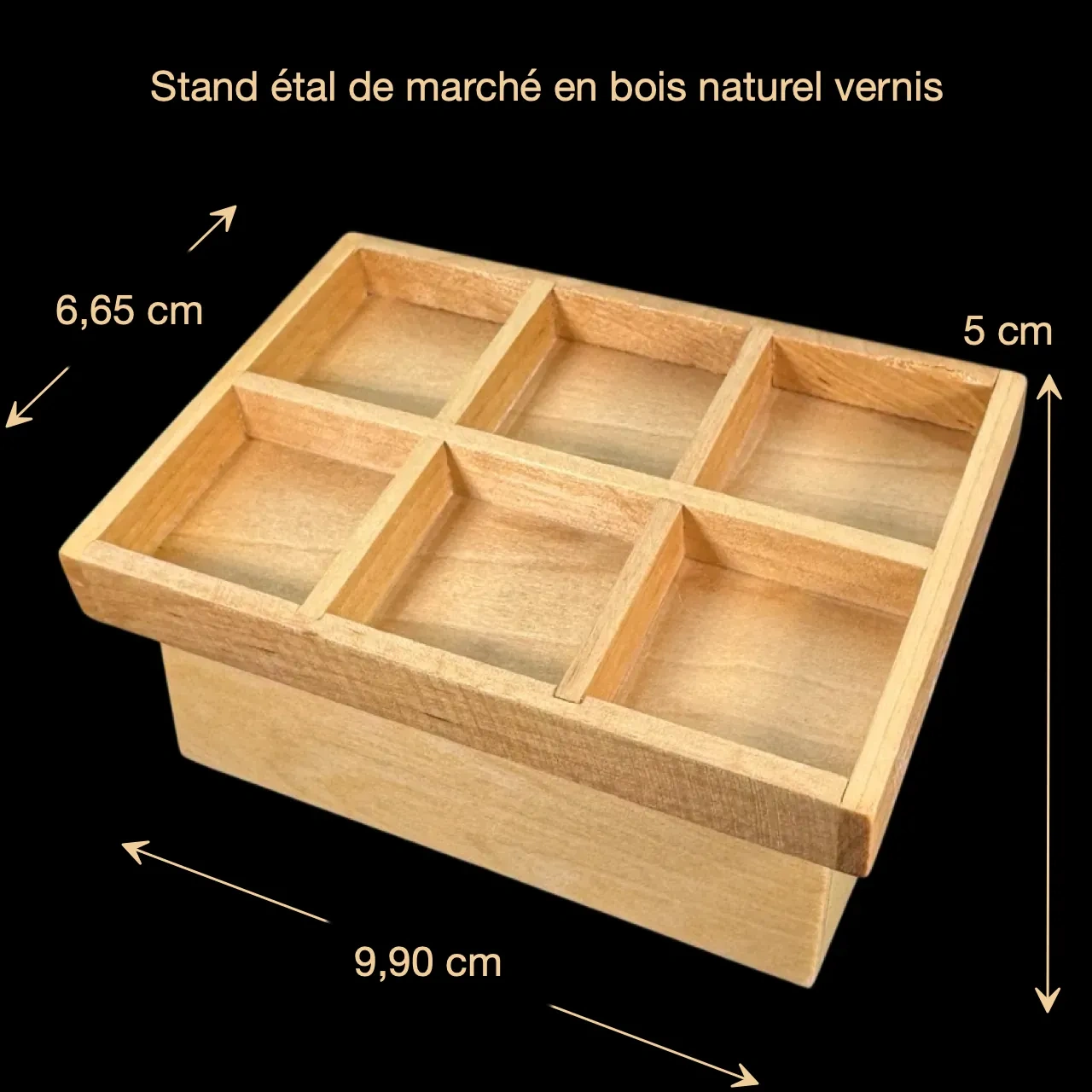 Stand étal de marché miniature en bois naturel verni avec dimensions 1/12e