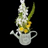 Arrosoir miniature fleuri blanc et jaune en métal vieilli – Image 3