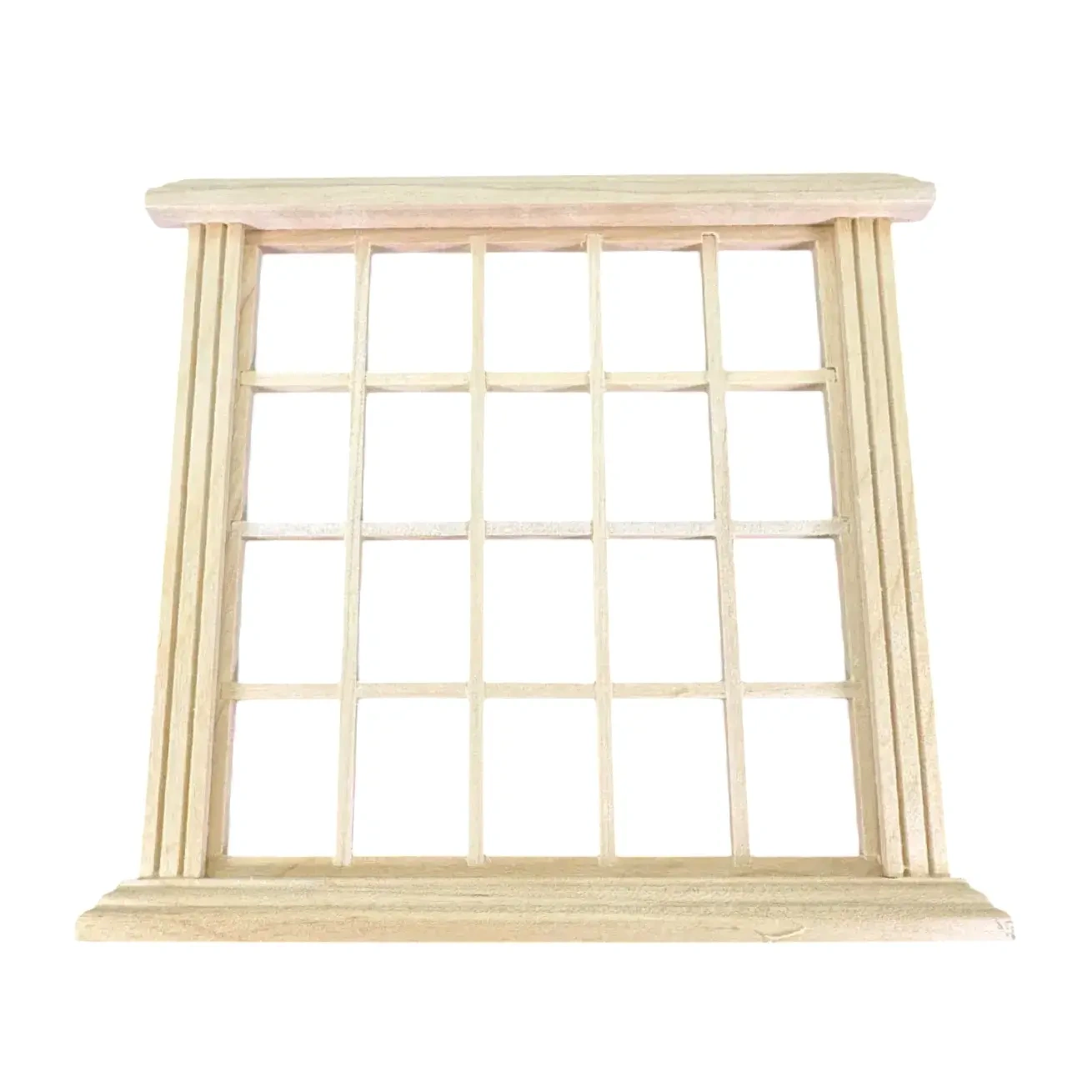 Baie vitrée miniature en bois brut présentée sur fond blanc