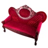 Canapé miniature Art nouveau en velours rouge grenat – vue de trois quarts – 1/12e