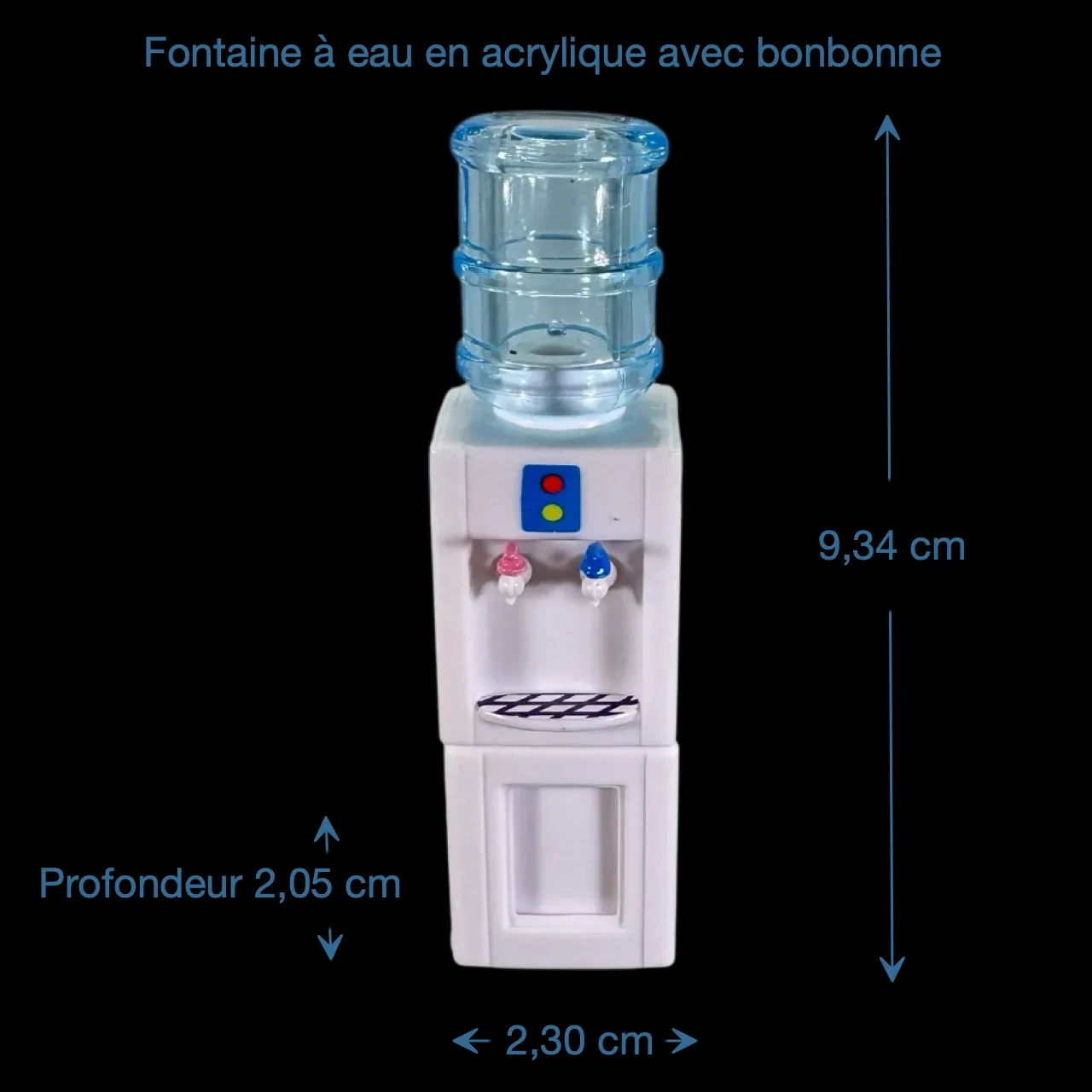 Dimensions de la fontaine à eau miniature avec bonbonne au 1/12e