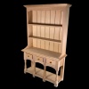 Vaisselier miniature en bois brut avec deux étagères et tablette basse – vue de trois quarts – 1/12e