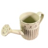 Arrosoir miniature crème en métal vieilli vu de dessus sur fond blanc
