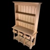 Vaisselier miniature en bois brut avec trois tiroirs fonctionnels ouverts – 1/12e