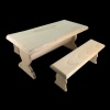 Table miniature en bois brut avec un banc assorti