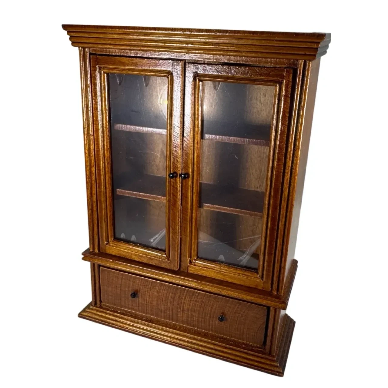 Bibliothèque vitrine miniature en bois teinté à 2 portes vitrées