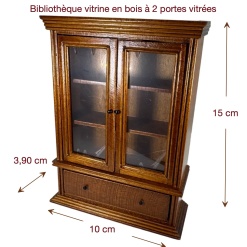 Bibliothèque vitrine miniature en bois teinté avec dimensions