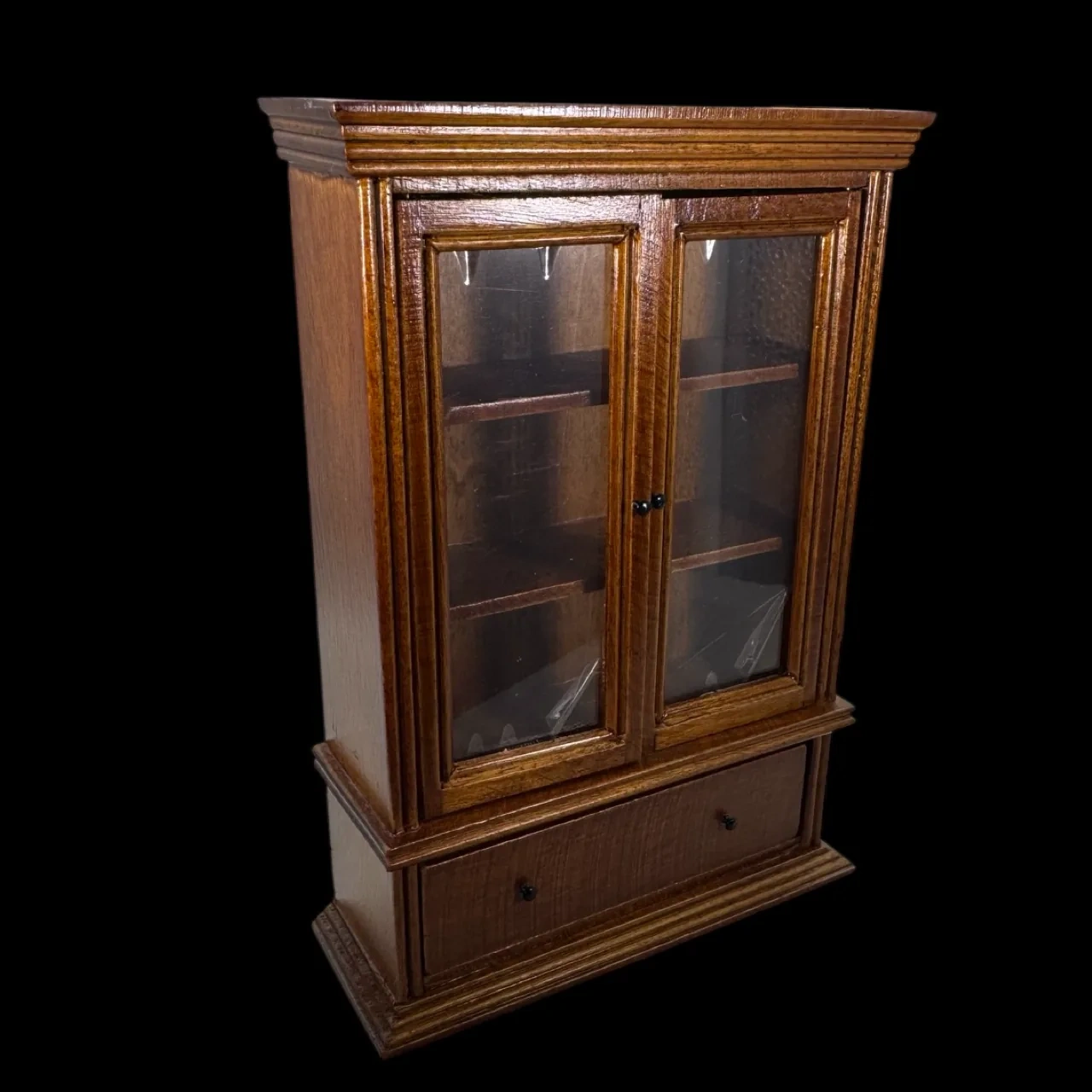 Bibliothèque vitrine miniature en bois teinté à 2 portes vitrées – Image 6
