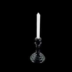 Bougeoir miniature en métal coloris noir avec bougie blanche