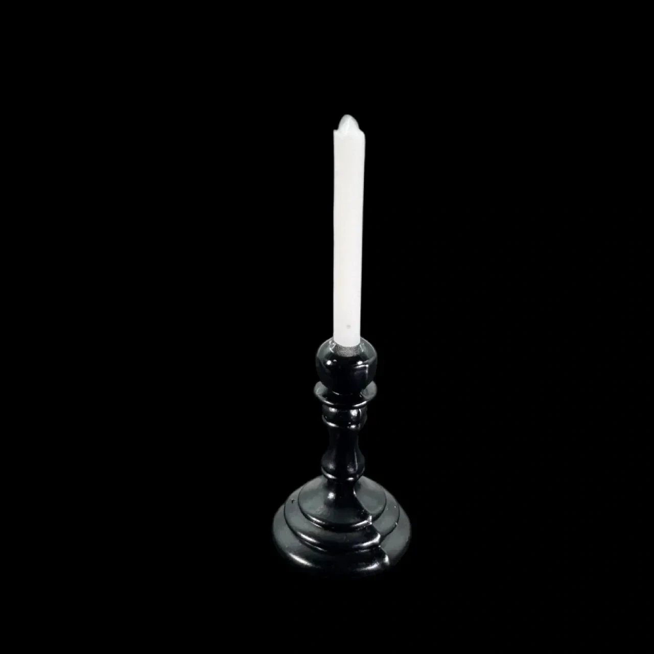 Bougeoir miniature en métal coloris noir avec bougie blanche