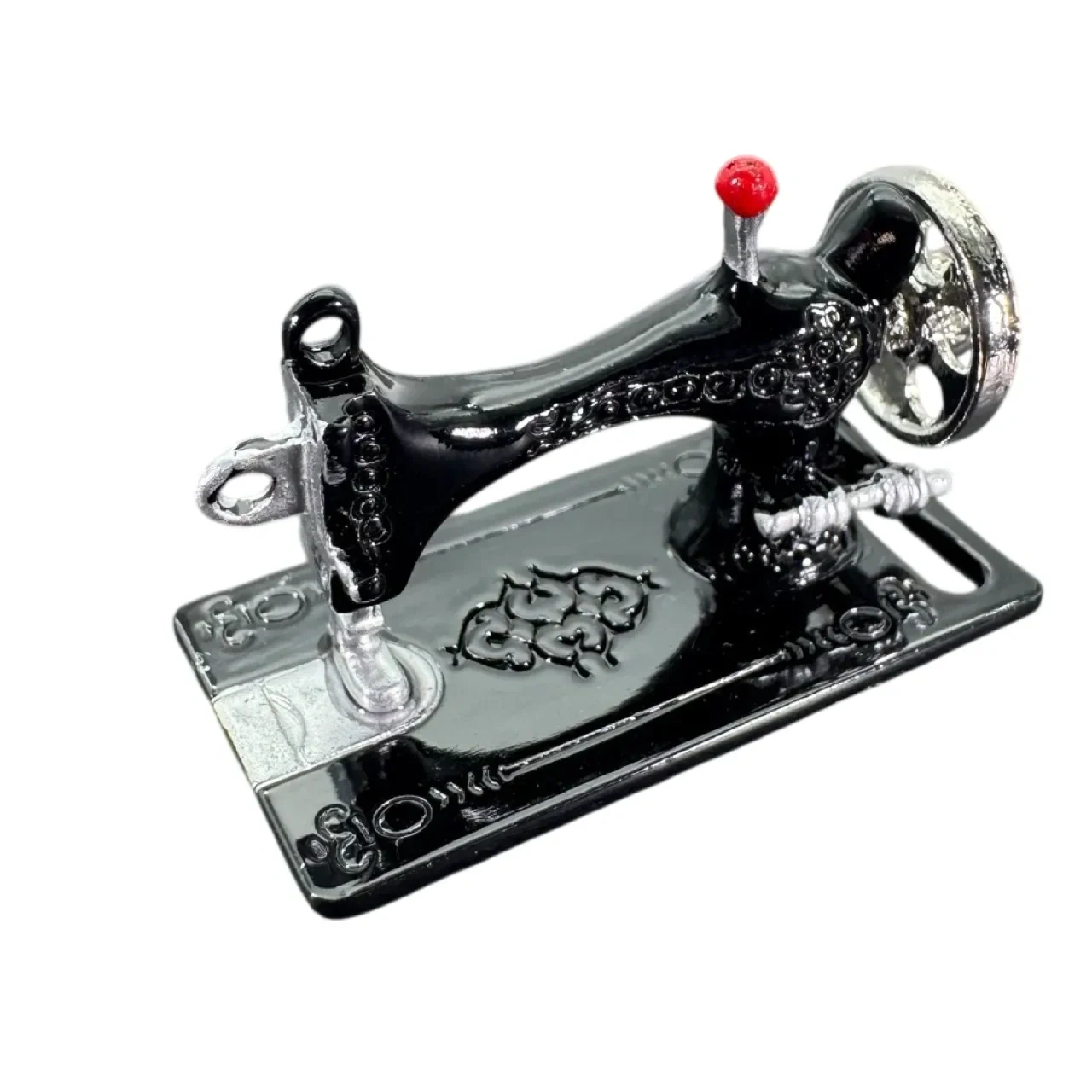 Machine à coudre miniature en métal noir et argenté pour maison de poupée au 1/12e
