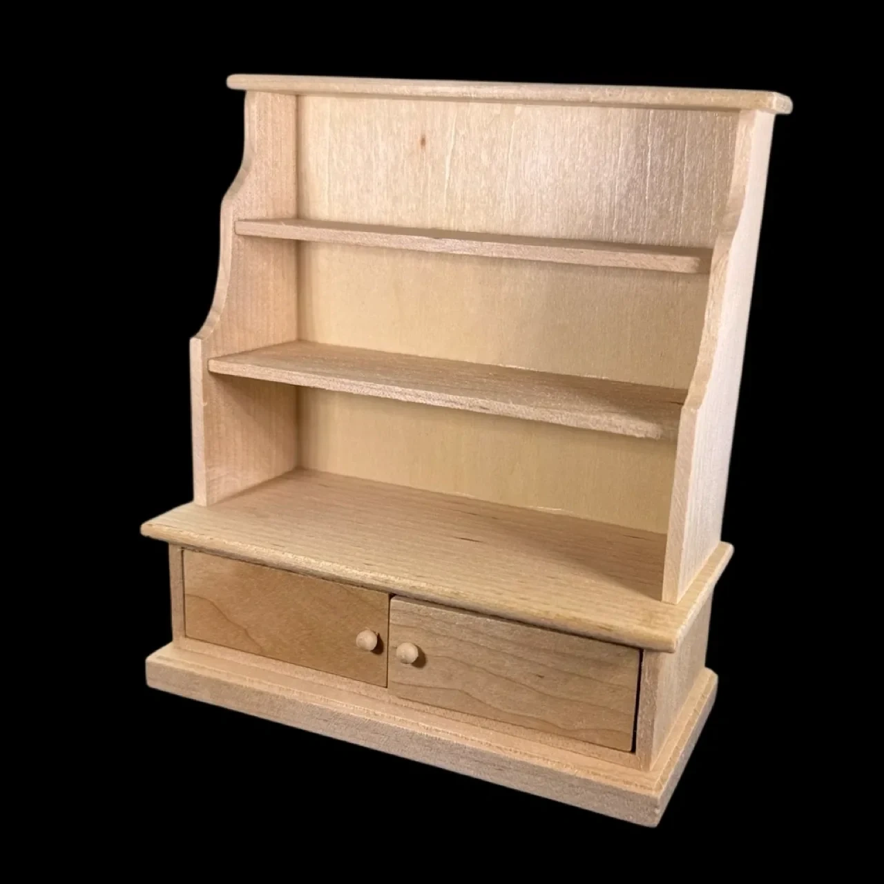 Présentoir miniature en bois brut avec 2 portes au 1/12e