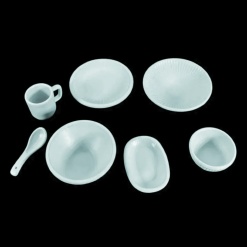 Service de vaisselle chinoise miniature en métal bleu pâle 7 pièces