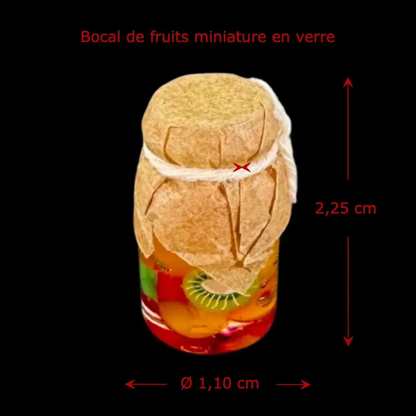 Bocal de fruits miniatures en verre diamètre 1,10 cm et hauteur 2,25 cm