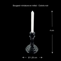Bougeoir miniature en métal coloris noir avec dimensions