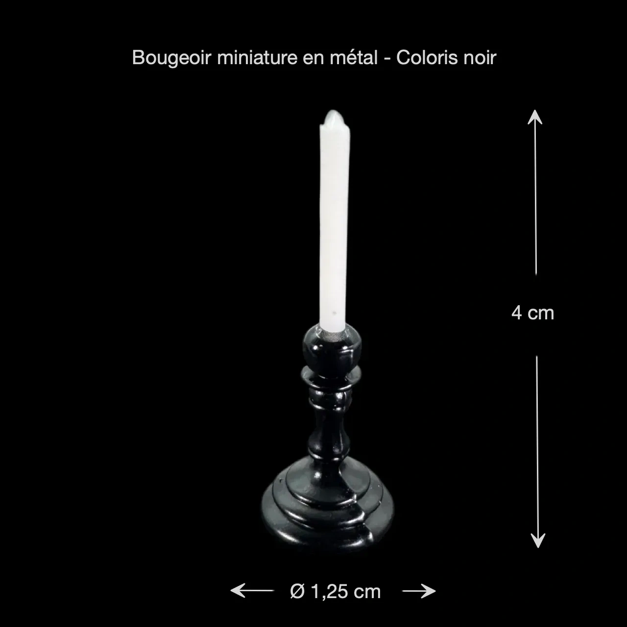Bougeoir miniature en métal coloris noir avec dimensions
