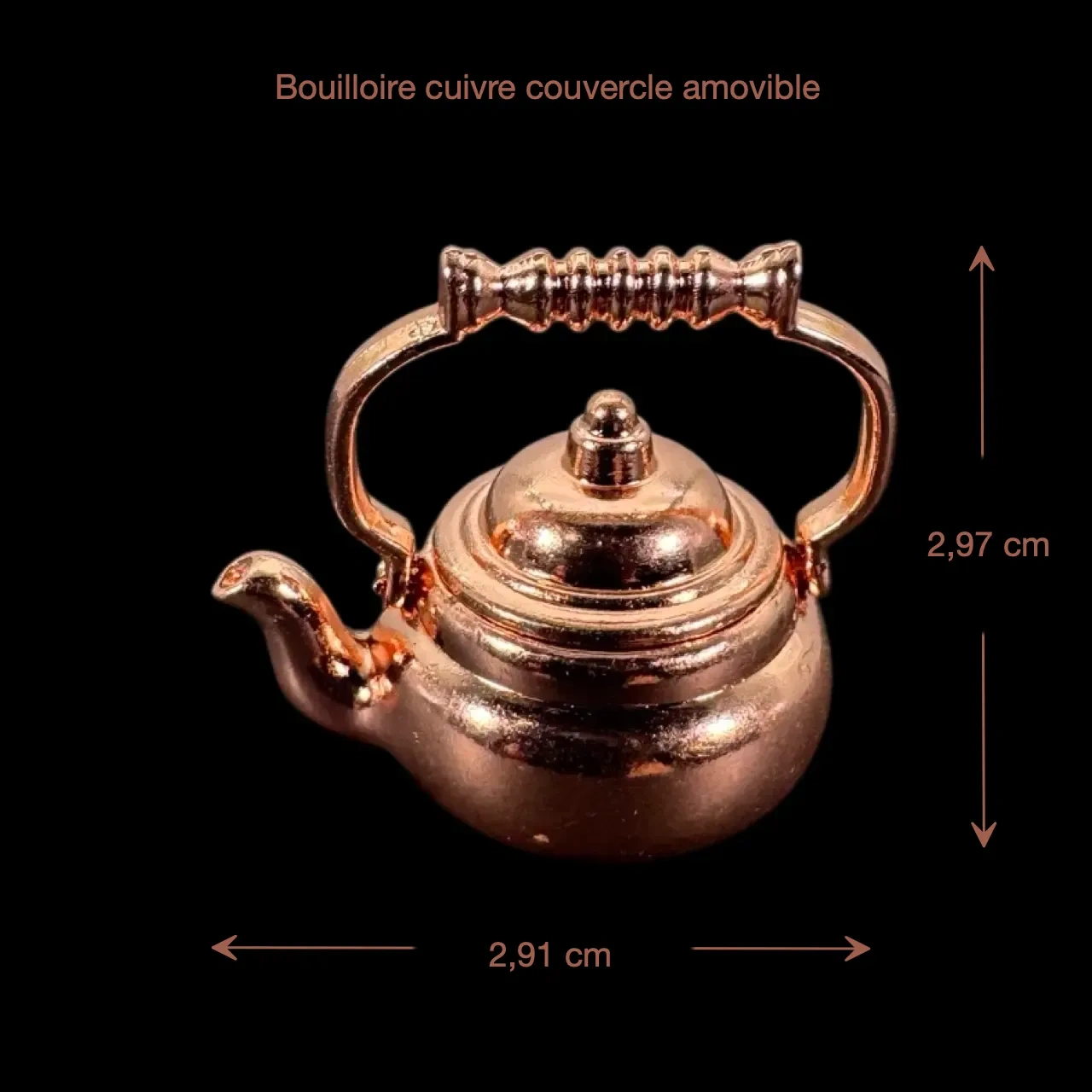 Bouilloire miniature cuivrée avec dimensions