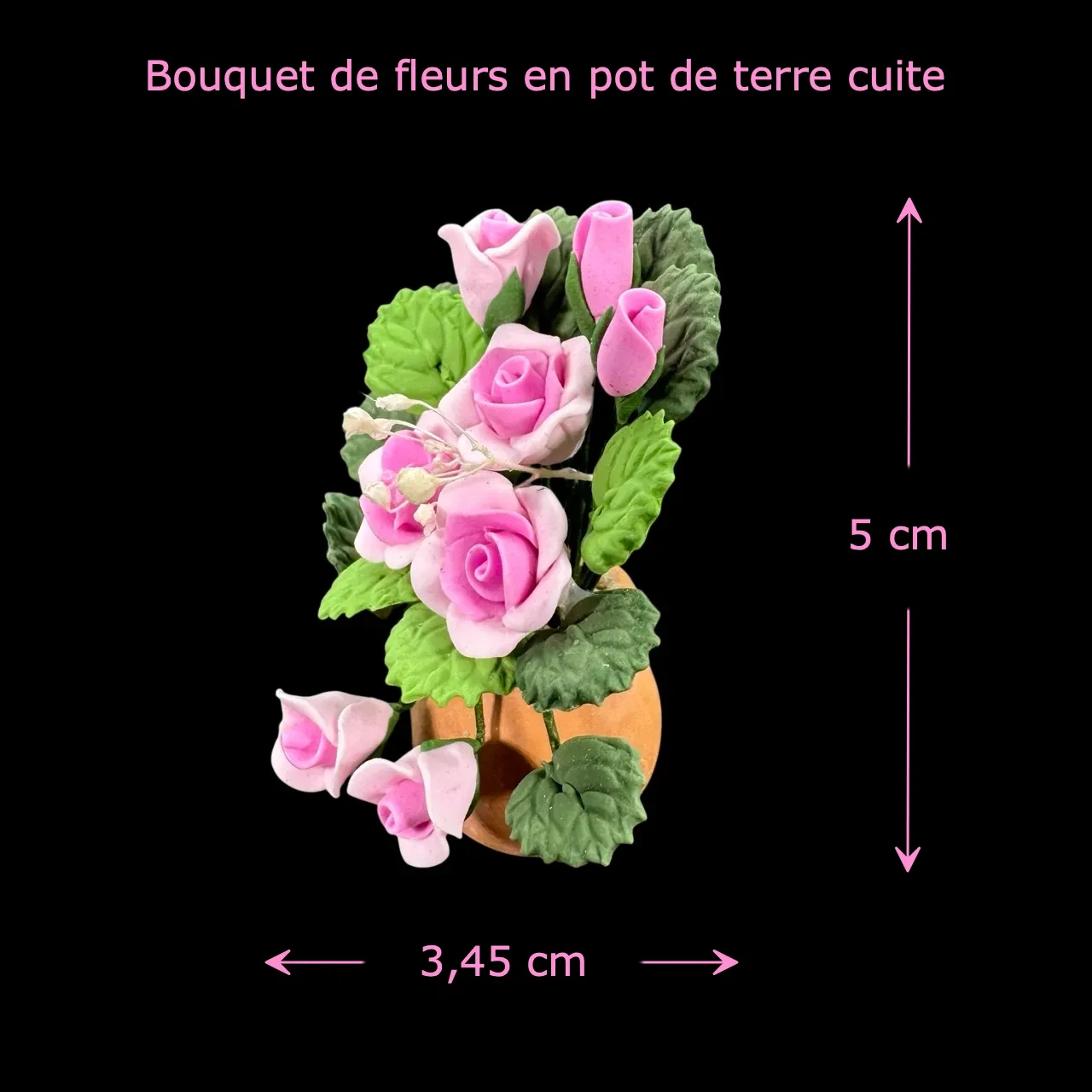 Bouquet de roses roses miniature dimensions 3,45 x 5 cm 1/12e